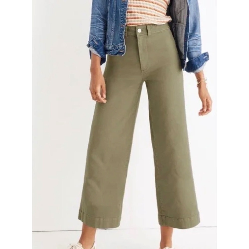 Madewell Emmett Wide Leg Crop Pants Jeans 32 Tan/Olive Patch Back Pockets